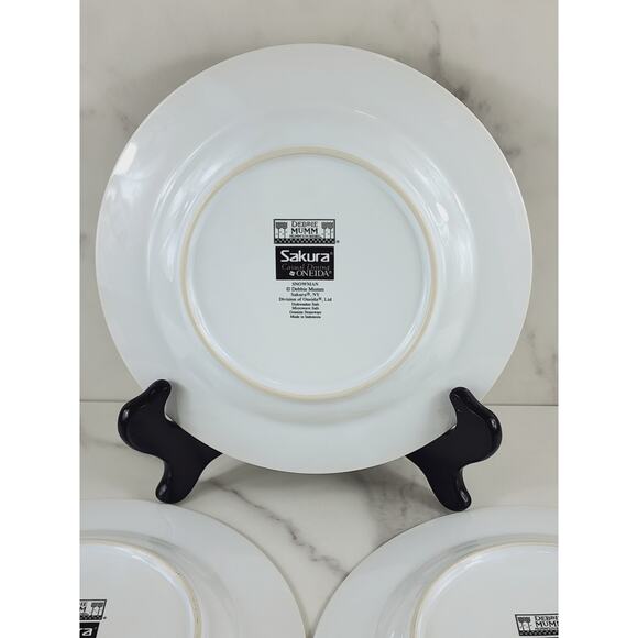 Oneida Sakura Snowman Salad Plate 8 1/4" Debbie Mumm Stoneware Dinnerware x 4 - Picture 12 of 14